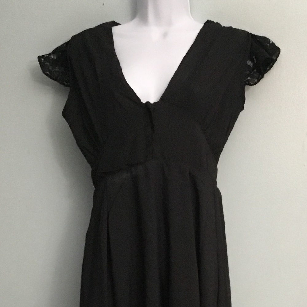 DALIA MACPHEE Black Sheath Maxi Dress with Flutter Cap Sleeves and Crew Neck - Picture 9 of 16